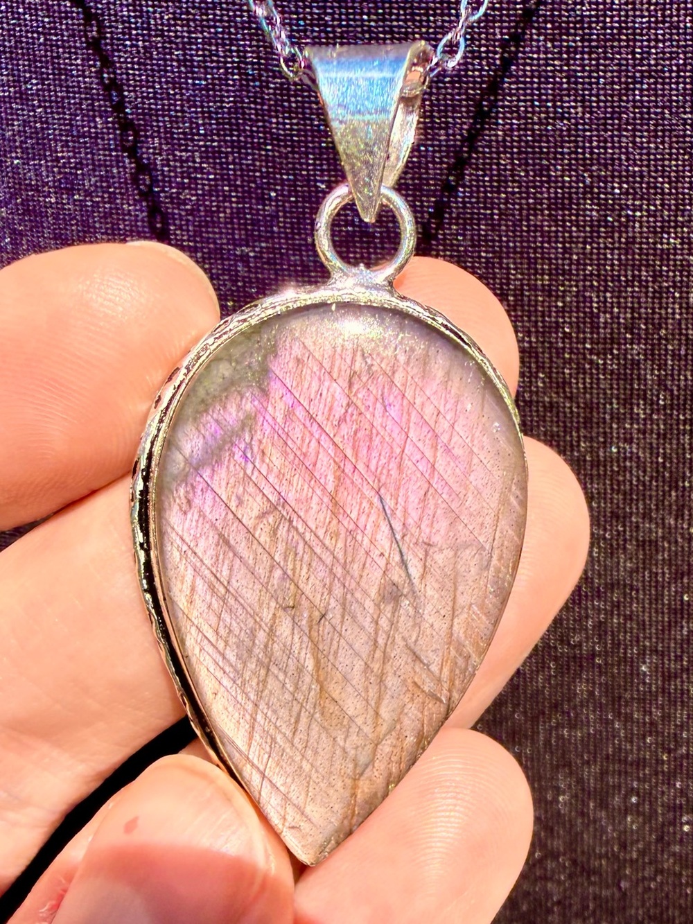 *Video* Pink & Purple Flashy Labradorite Necklace 925 Silver Stamped Pendant
